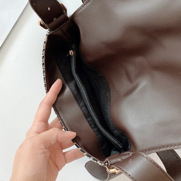 Chic Houndstooth Purse Cute Bag Chic Handbag, Brown - Picture 5 of 7